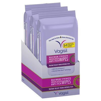 VAGISIL Anti-Itch Medicated Feminine Wipes, Max Strength, 20 Wipes (3 Pack)