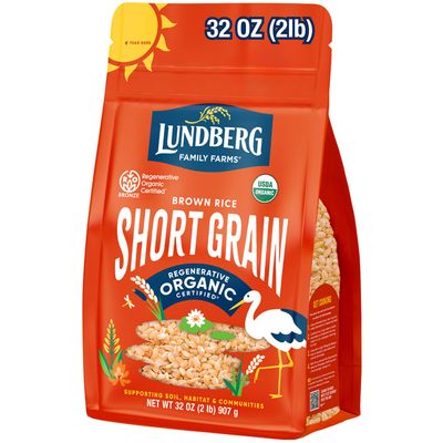 Lundberg Short Grain Brown Rice, Regenerative Organic Certified Slightly Nutty, Sticky Rice Responsibly Grown in California, 32 Oz