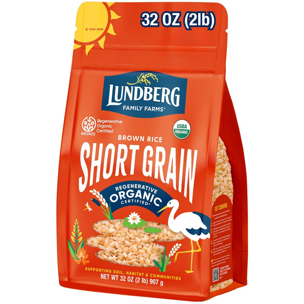 Lundberg Short Grain Brown Rice, Regenerative Organic Certified  Slightly Nutty, Sticky Rice Responsibly Grown in California, 32 Oz