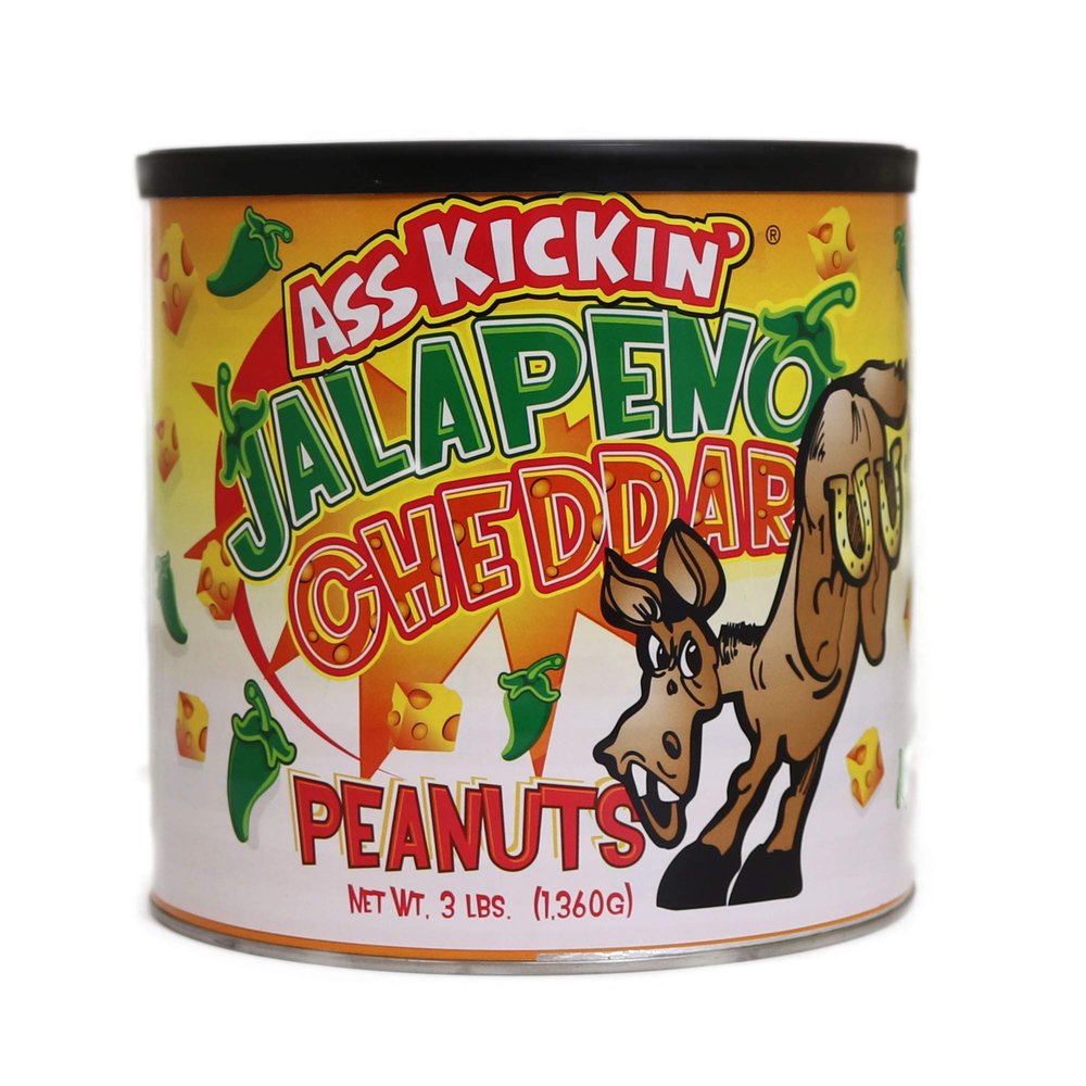 Ass Kickin' Spicy Jalapeno Cheddar Flavored Peanuts, 3 Pound Can - Premium Funny Gourmet Gift for Cheese Lovers!