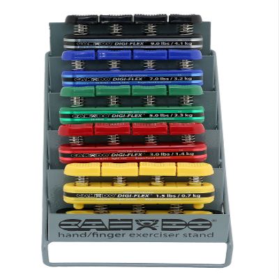 CanDo Digi-Flex Hand and Finger Exerciser 5 Piece Set X-Light - X-Heavy Resistance with Metal Storage Rack- For Dexterity, Strength, and Flexibility for Fingers, Hands, and Forearms