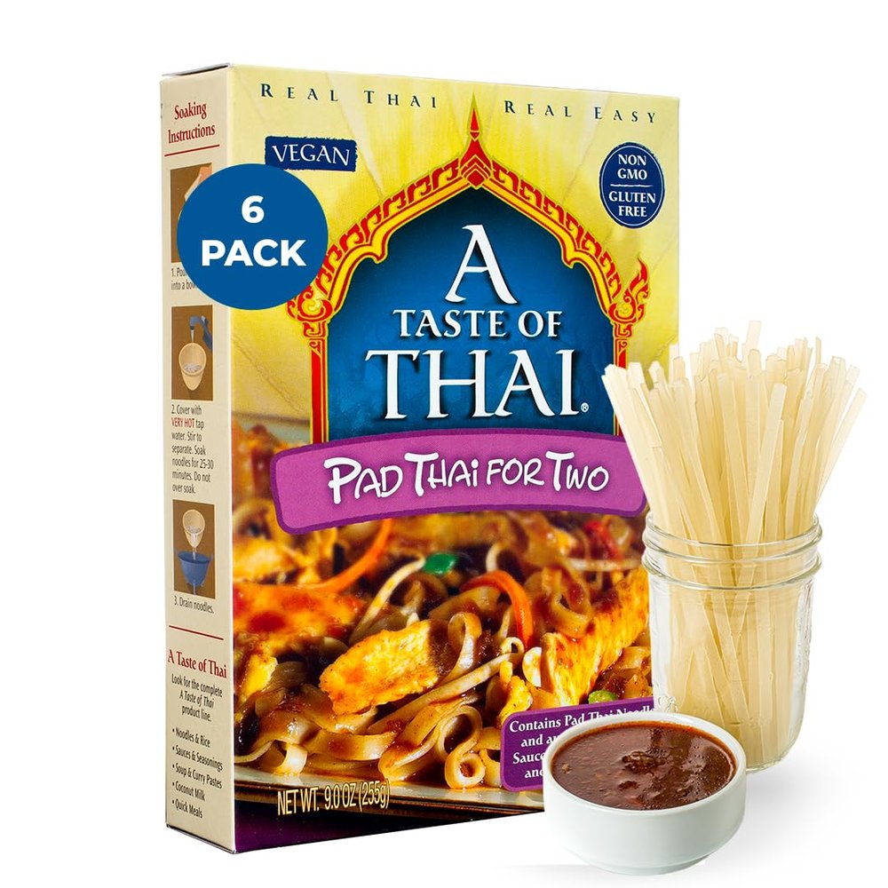 A Taste of Thai Pad Thai Rice Noodles | Restaurant-Quality Thai Flavor in Minutes | Vegan, Gluten-Free, Non-GMO, No Preservatives| Perfect for Stir-Fries, Soups & Asian Dishes 9 oz (Pack of 6)
