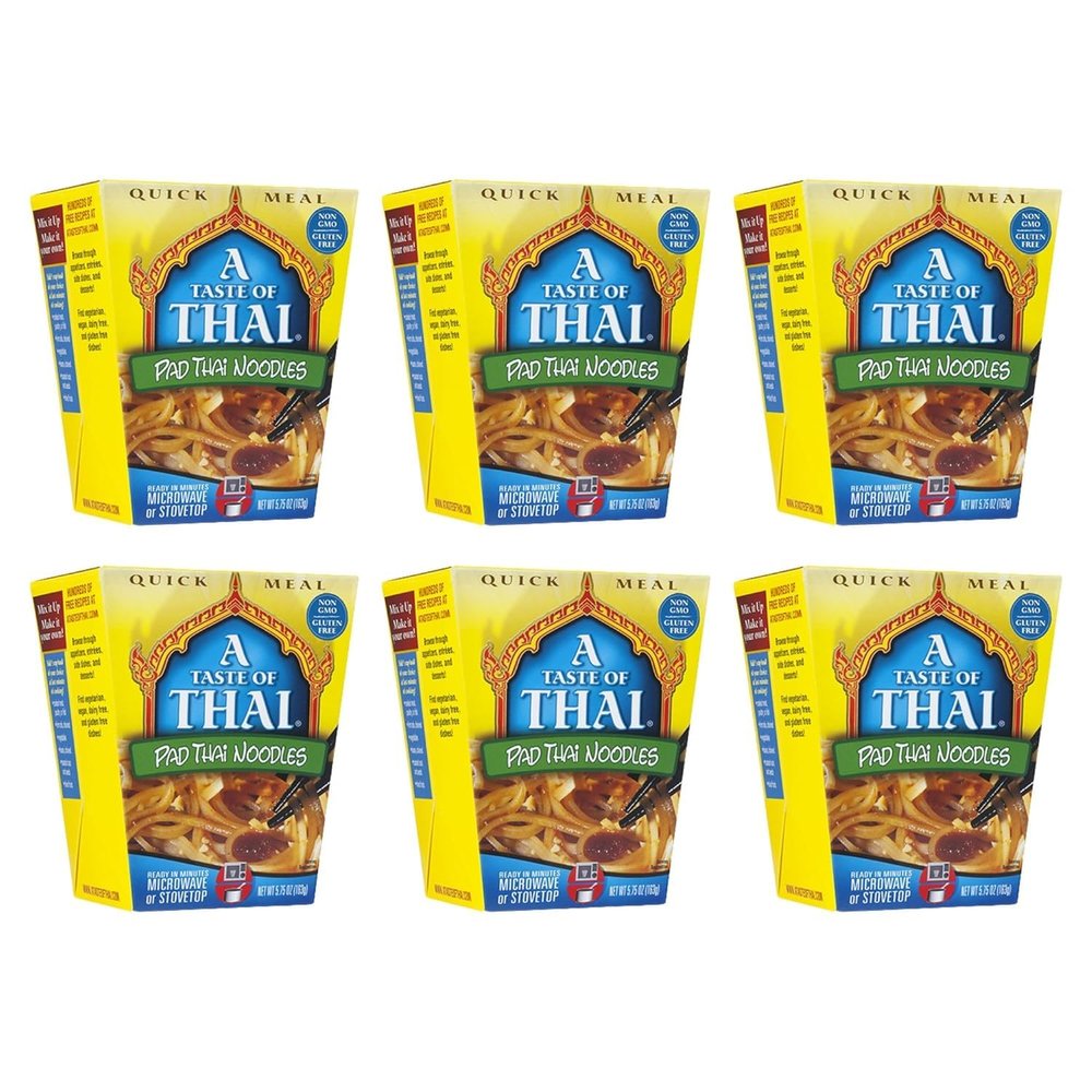 A Taste of Thai Pad Thai Noodles |Heat & Eat Instant Noodle | Flavored with Authentic Thai Sauce - Non-GMO, Gluten Free, Trans Fat Free- Perfect Side for Chicken, Fish & Meat Entrees| 6 Pack (5.75oz)