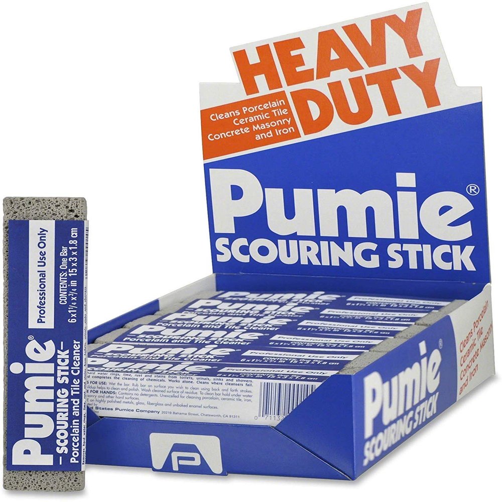 PUMIE Heavy Duty Scouring Sticks, By United States Pumice Co, Cleans Porcelain, Ceramic Tile, Concrete Masonry and Iron, Institutional Pack of 12 Bars, UPM 12