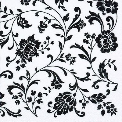 Black/White Flower Lunch Napkin