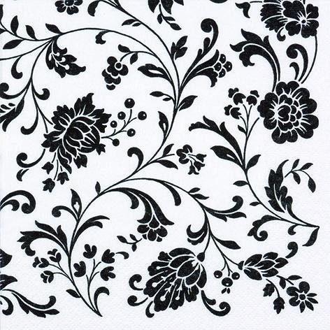 Black/White Flower Lunch Napkin