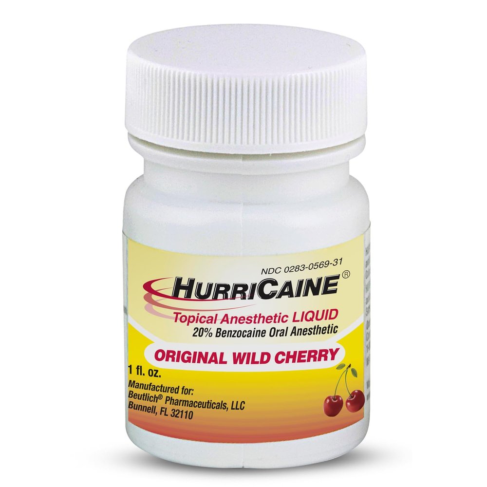 HurriCaine Topical Anesthetic Liquid  Oral Anesthetic with Fast-Acting 20% Benzocaine  Precision Liquid Formula for Targeted Use  Ideal for Canker Sores & Minor Mouth Injuries  Wild Cherry Flavor