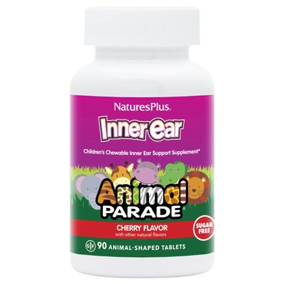 NaturesPlus Animal Parade Inner Ear Support Childrens Chewable - Natural Cherry Flavor - 90 Animal-Shaped Tablets - Probiotic Supplement - Gluten Free - 45 Servings