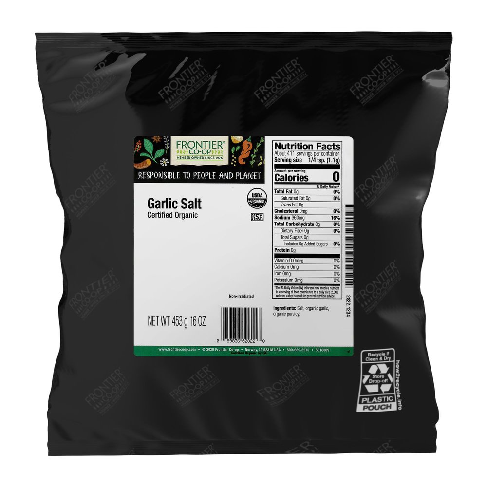 Frontier Co-op Organic Garlic Salt with Parsley, 1lb Bulk Bag - Coarse Grind, Natural Garlic Salt Seasoning for Meat, Vegetables, Soups & More, Kosher
