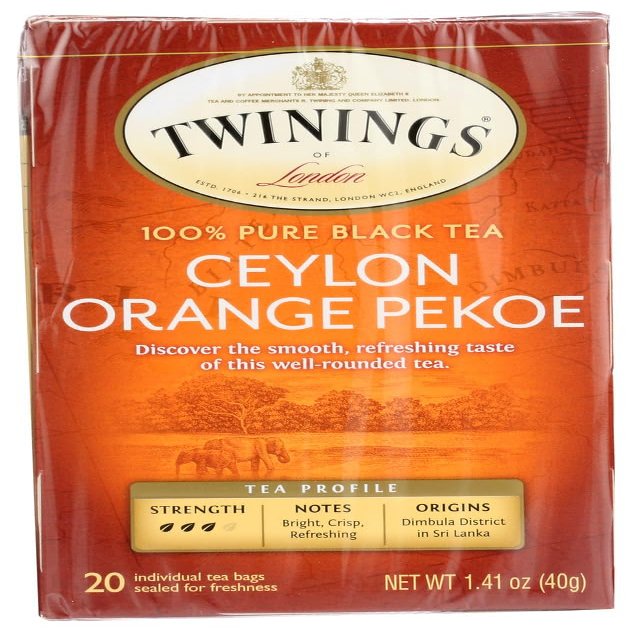 Twinings Ceylon Orange Pekoe Tea, Tea Bags, 20-Count Boxes (Pack of 6)