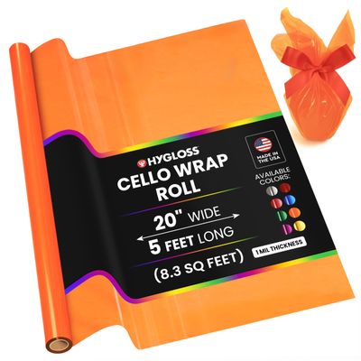Hygloss Products Cellophane Roll  Cellophane Wrap for Crafts, Gifts, and Baskets 20 Inch x 5 Feet, Orange