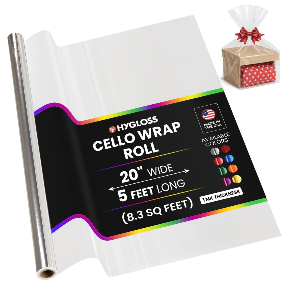 Hygloss Products Cellophane Roll  Cellophane Wrap for Crafts, Gifts, and Baskets 20 Inch x 5 Feet, Clear