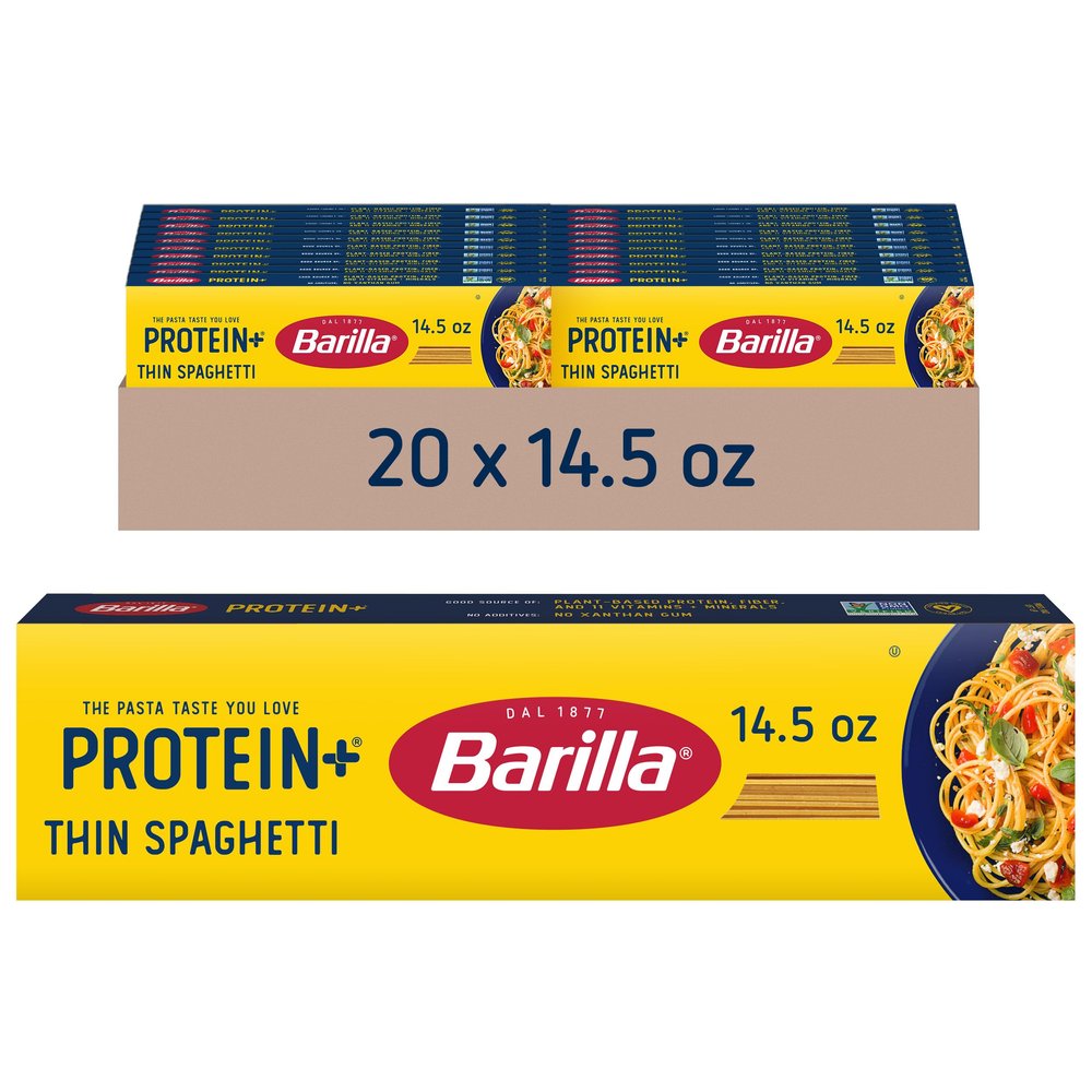 Barilla Protein+ (Plus) Thin Spaghetti Pasta, 14.5 Ounce (Pack of 20) - plant based - Made from Lentils, Chickpeas & Peas - Non-GMO, Kosher Certified