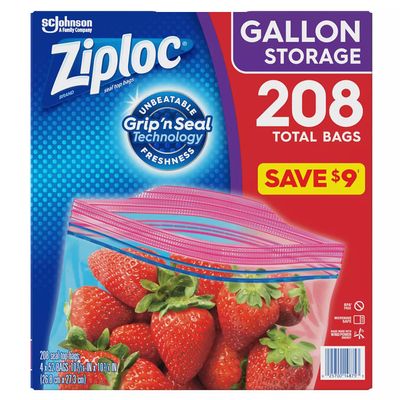 Ziploc Easy Open Tabs Storage Gallon Bags, 52 count(Pack of 4)