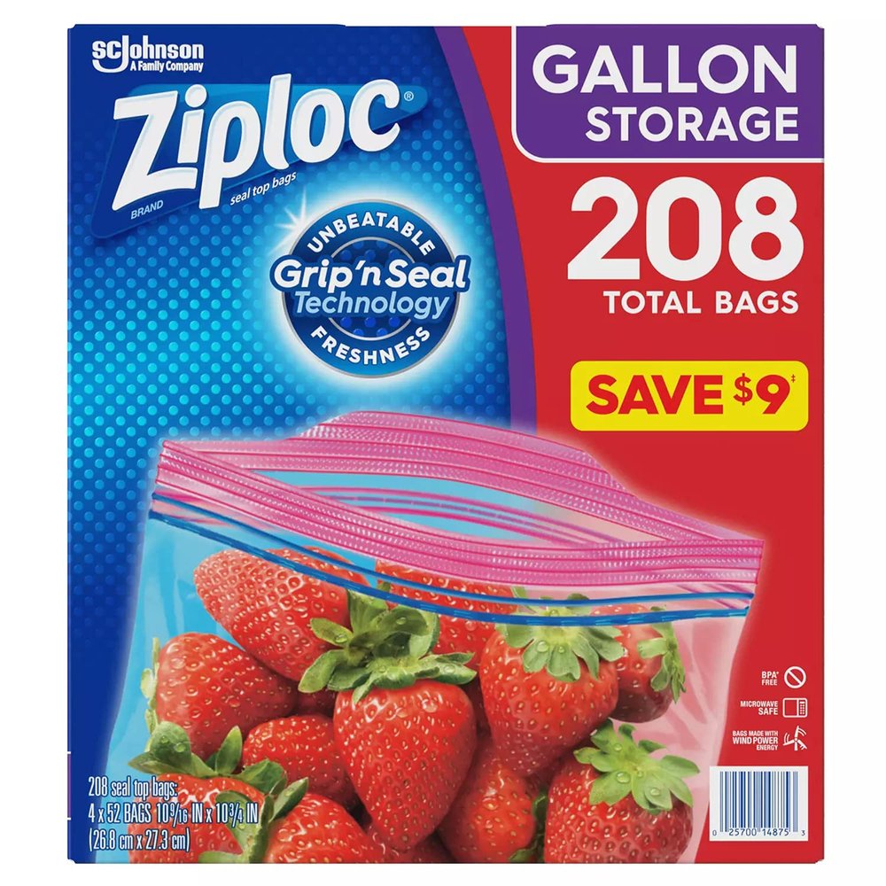 Ziploc Easy Open Tabs Storage Gallon Bags, 52 count(Pack of 4)