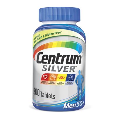 Centrum Silver Multivitamin for Men 50 Plus, Multivitamin/Multimineral Supplement with Vitamin D3, B Vitamins and Zinc, Gluten Free, Non-GMO Ingredients - 200 Count
