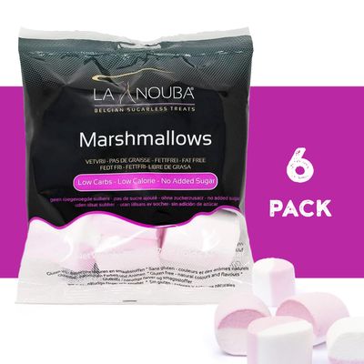 La Nouba Sugar-Free Marshmallows  6 Bags  2.7 oz.  Low Calorie, Low Carb, Fat-Free and Gluten Free Snack  Traditional Delicious Taste  All Natural and Healthy Marshmallows
