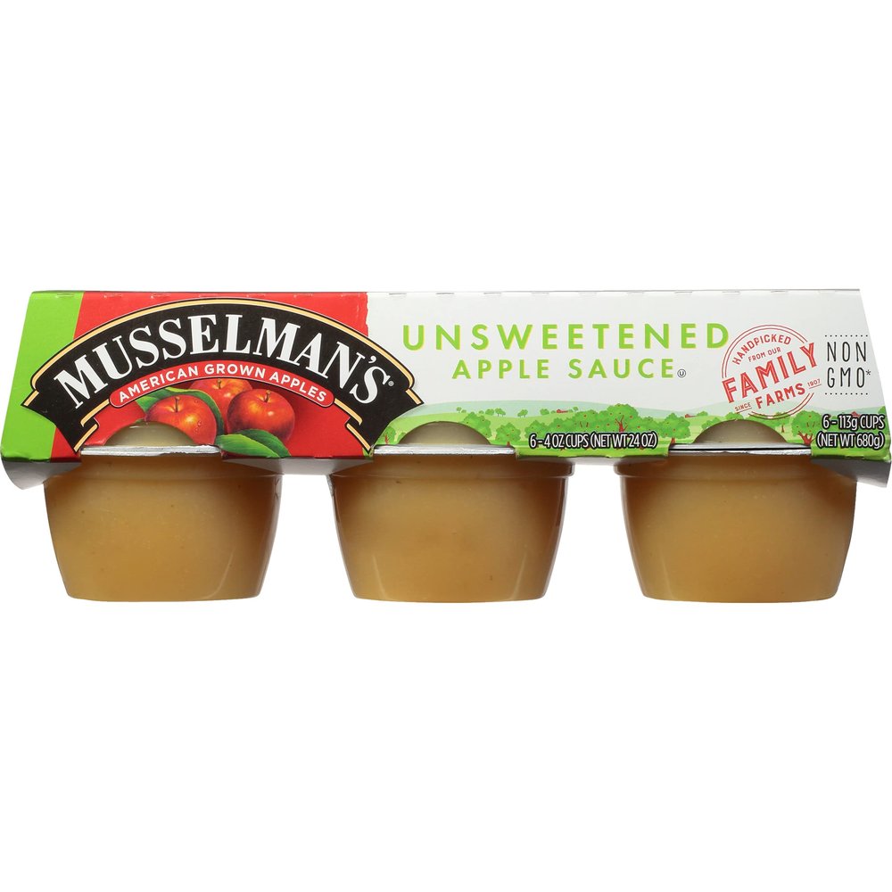 Musselman's Natural Unsweetened Applesauce 6 - 4 oz cups (Pack of 12)