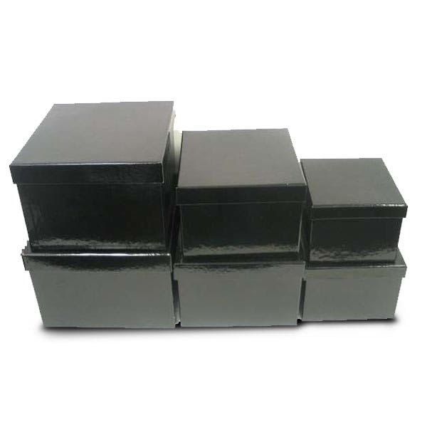 Expo International Square Set of 6-Classic Glossy Black Finish Gift Boxes