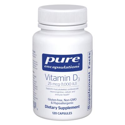 Pure Encapsulations Vitamin D3 25 mcg (1,000 IU) - Supplement to Support Bone, Joint, Breast, Heart, Colon & Immune Health - with Premium Vitamin D - 120 Capsules