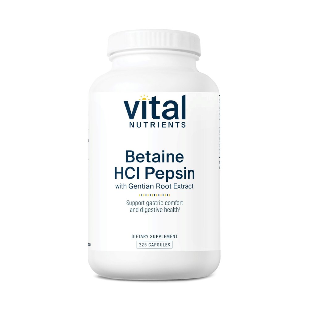 Vital Nutrients Betaine HCL Pepsin with Gentian Root Extract - Digestive Enzyme Formula to Support Protein Digestion and Nutrient Absorption* - Gluten, Dairy, Soy Free - 225 Capsules