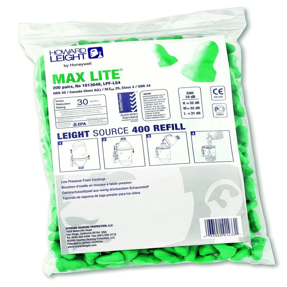 Howard Leight by Honeywell Max Lite Earplug Refill For Leight Source 400 Dispenser, 200-Pairs (LPF-LS4)