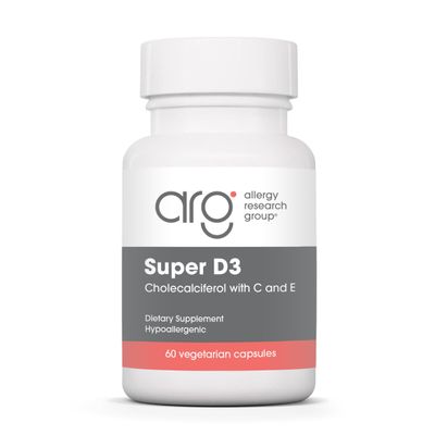Allergy Research Group Super D3 Dietary Supplement - Bone & Immune Support, Cholecalciferol with C & E, Vegetarian Capsules, Gluten Free - 60 Count