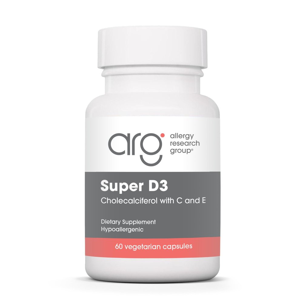 Allergy Research Group Super D3 Dietary Supplement - Bone & Immune Support, Cholecalciferol with C & E, Vegetarian Capsules, Gluten Free - 60 Count