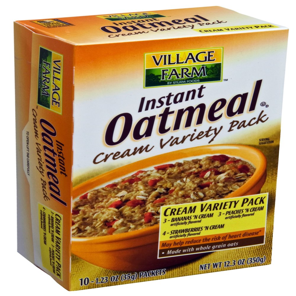 Sturm's Village Farm Instant Oatmeal, Creamy Variety Pack 8 Count, 9.9-Ounce Boxes (Pack of 12)