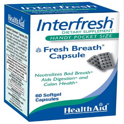 HealthAid Interfresh, 60 Soft Gel Capsules, Twice Daily, Fights Bad Breath and Aids in Digestion and Colon Health, Feel Fresh All Day Long