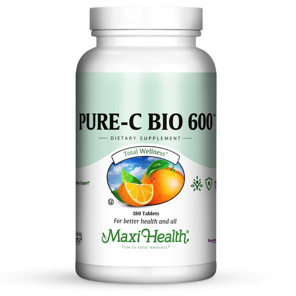 Vitamin C Complex 600 mg Supplement Recommended Daily Dose Vitamin C Tablets with Lemon Bioflavonoids, Calcium & Phosphorus Immune Health Support Pure-C Bio 600 Non-GMO, VIT C Vegan 180 Tablets