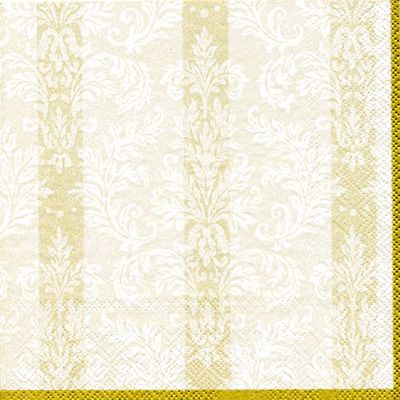 IHR Ideal Home Range Party Napkins Disposable 3-Ply Paper Lunch Napkins, 6.5" x 6.5", Golden Jacquard White