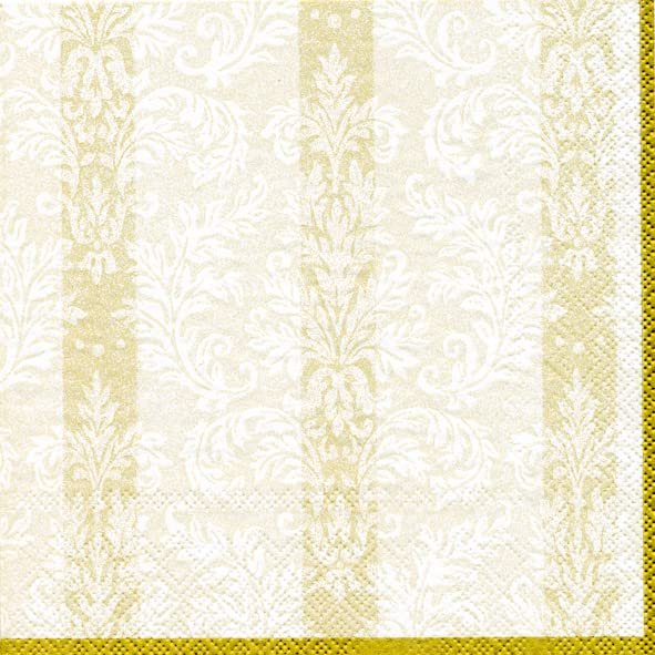 IHR Ideal Home Range Party Napkins Disposable 3-Ply Paper Lunch Napkins, 6.5" x 6.5", Golden Jacquard White