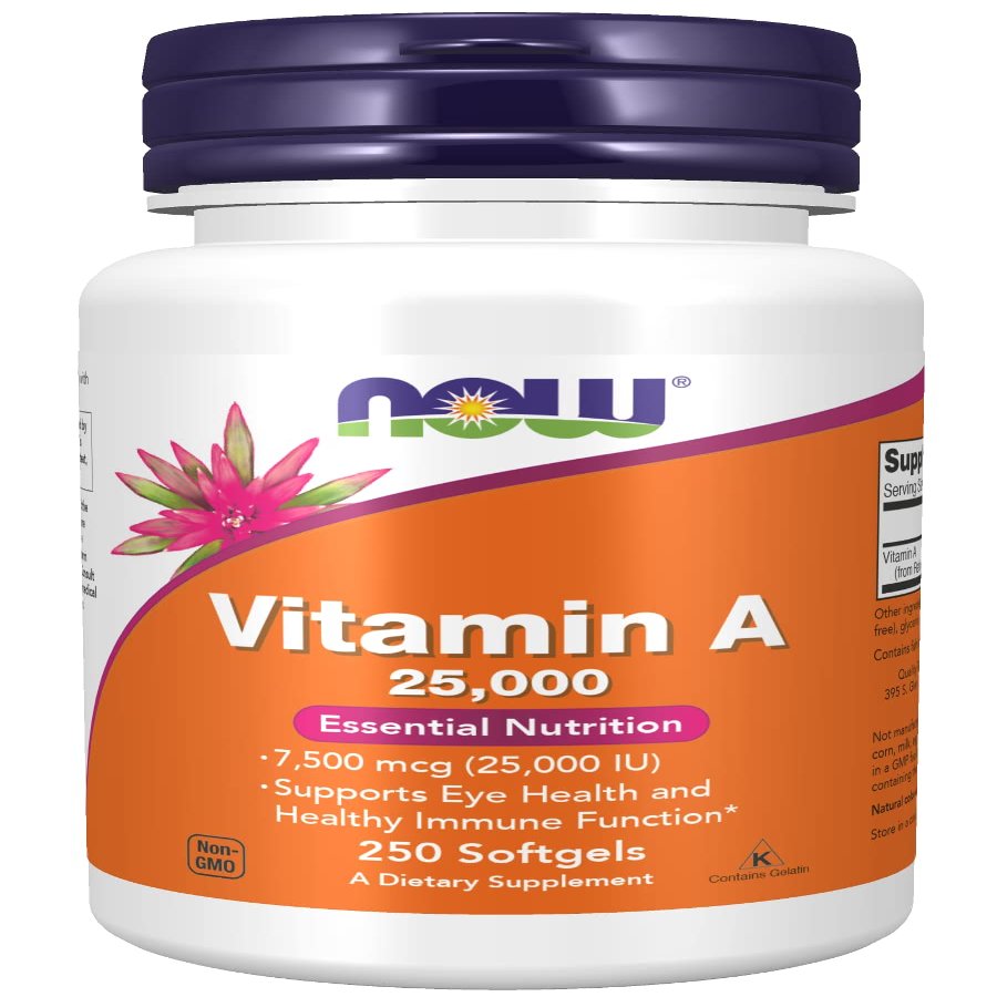 NOW Foods Vitamin A from Fish Liver Oil, 25000IU, 250 Sgels (Pack of 3)