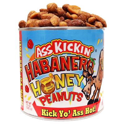 Ass Kickin' Honey Roasted Peanuts, 12 Ounce Tins (Pack of 6)