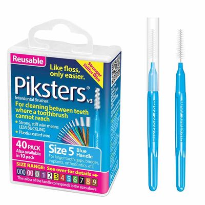 Piksters Interdental Brushes, 40 pk, Size 5, Interdental Tooth Brush for Large Gaps, Gum Soft Bristles for Plaque Removal, Safe for Braces