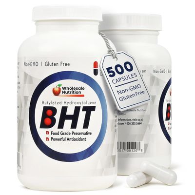 Wholesale Nutrition BHT - 250mg Potent Antioxidant - Non-GMO, Gluten-Free - Enhance Oil/Fat Preservation - Pure Butylated Hydroxytoluene for Foods/Oils - 500 Capsules