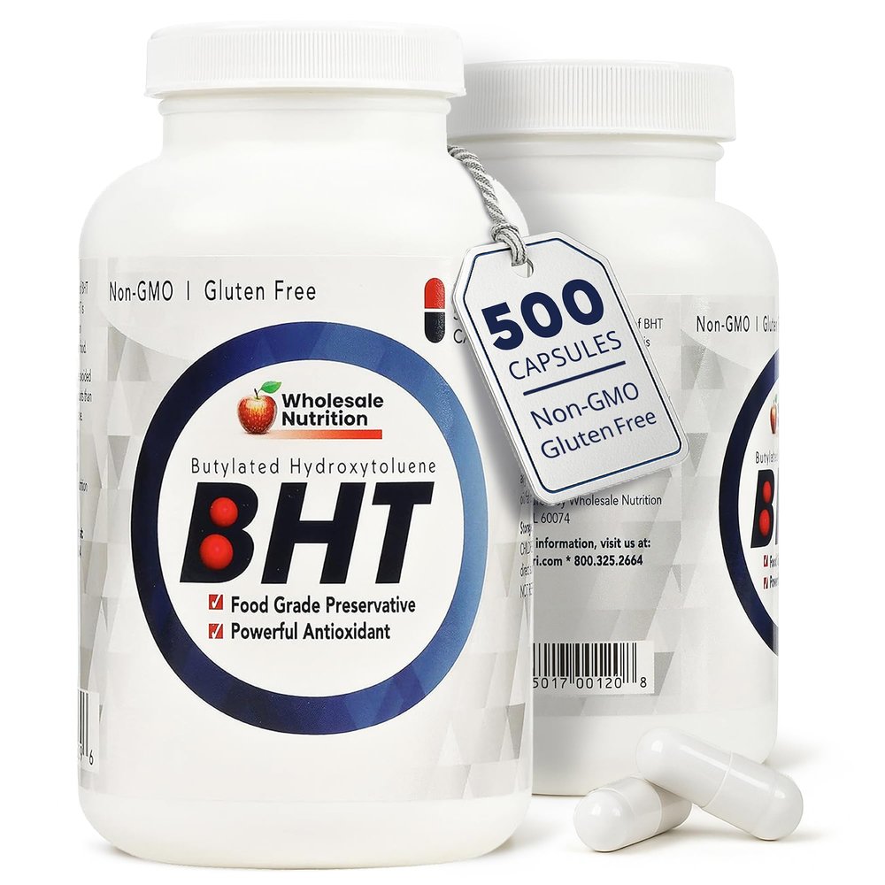 Wholesale Nutrition BHT - 250mg Potent Antioxidant - Non-GMO, Gluten-Free - Enhance Oil/Fat Preservation - Pure Butylated Hydroxytoluene for Foods/Oils - 500 Capsules