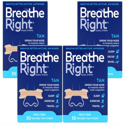 Breathe Right Nasal Strips Original Tan Small/Medium 30 ea (Pack of 4)
