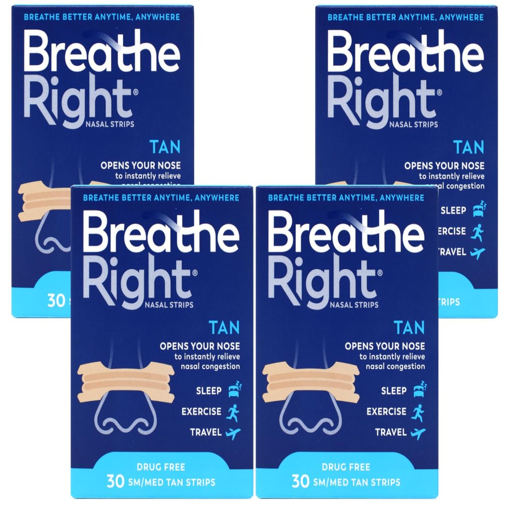 Breathe Right Nasal Strips Original Tan Small/Medium 30 ea (Pack of 4)