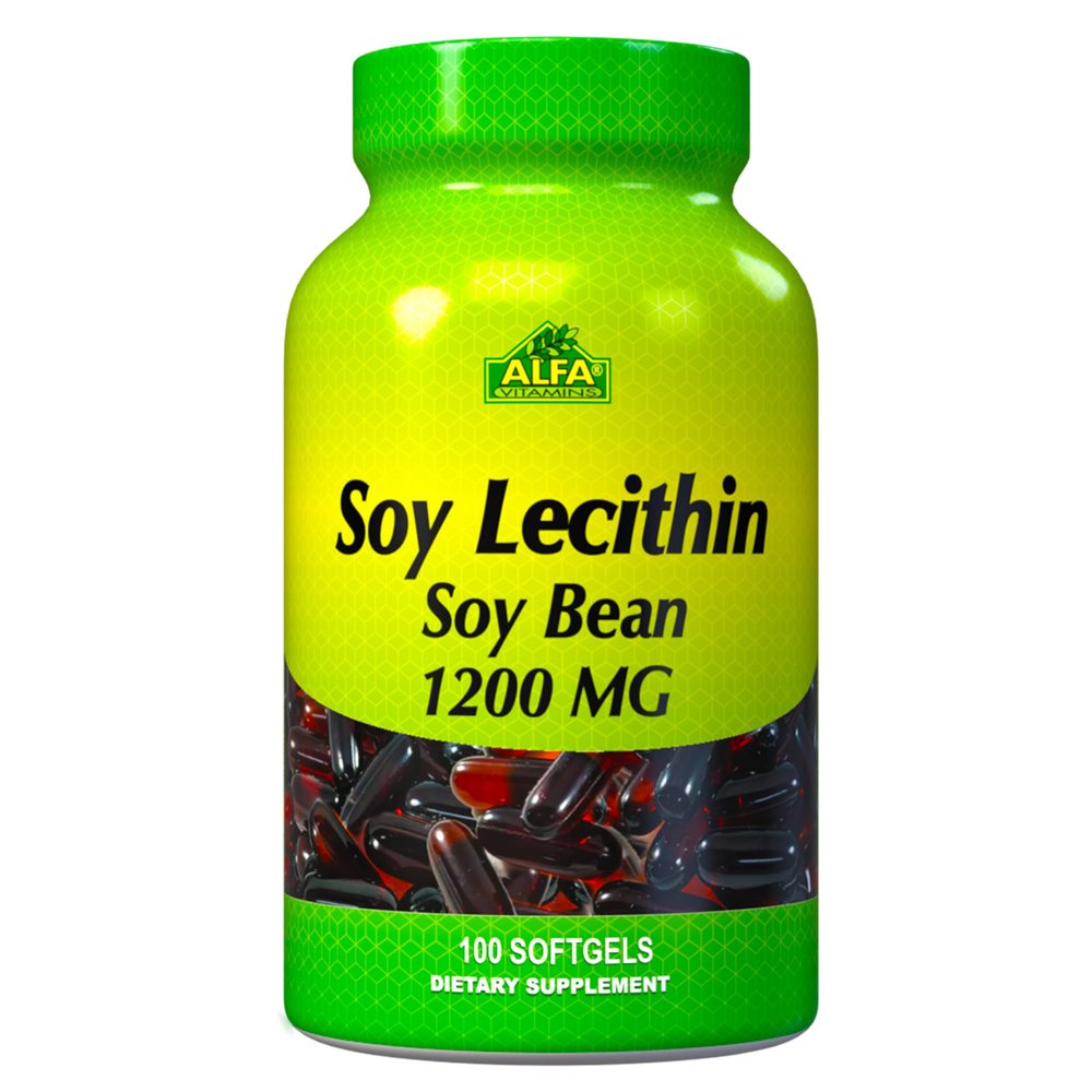 ALFA VITAMINS Soy Lecithin 1200 mg - Natural Soy Bean, Promotes Liver Detox and Supports Brain Health - 100 Softgels