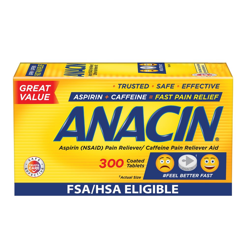 Anacin Aspirin & Caffeine Fast Pain Relief, Eases Minor Aches and Pains Due to Headache, Muscle Aches & Arthritis, 300 Count