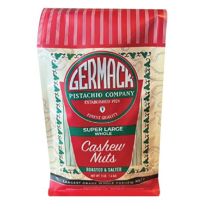 Germack - Super Large Whole Cashew Nuts - Roasted and Salted (3lb Signature Bag)