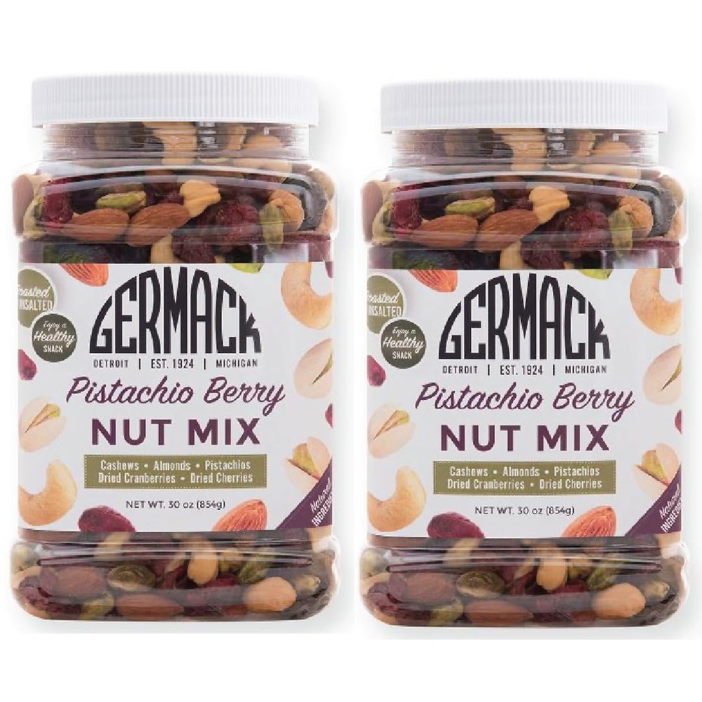 Germack - Pistachio Berry Nut Mix - Roasted & Unsalted (Set of 2, 30oz Jars)