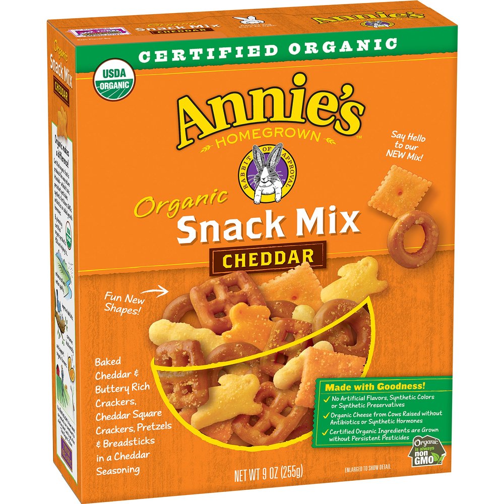 Annie's Organic Cheddar Snack Mix, Baked Cheese Crackers and Pretzels, 9 oz Box (Pack of 4)
