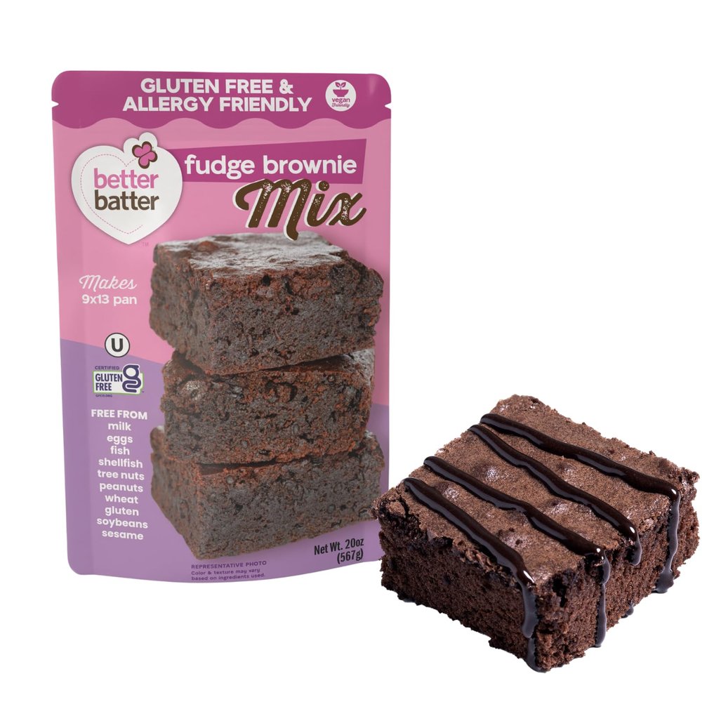 Better Batter Fudge Brownie Baking Mix, Certified Gluten Free, Non-GMO, Vegan, Kosher, Top 9 Allergen Friendly, Cup for Cup Baking Alternative, 20oz
