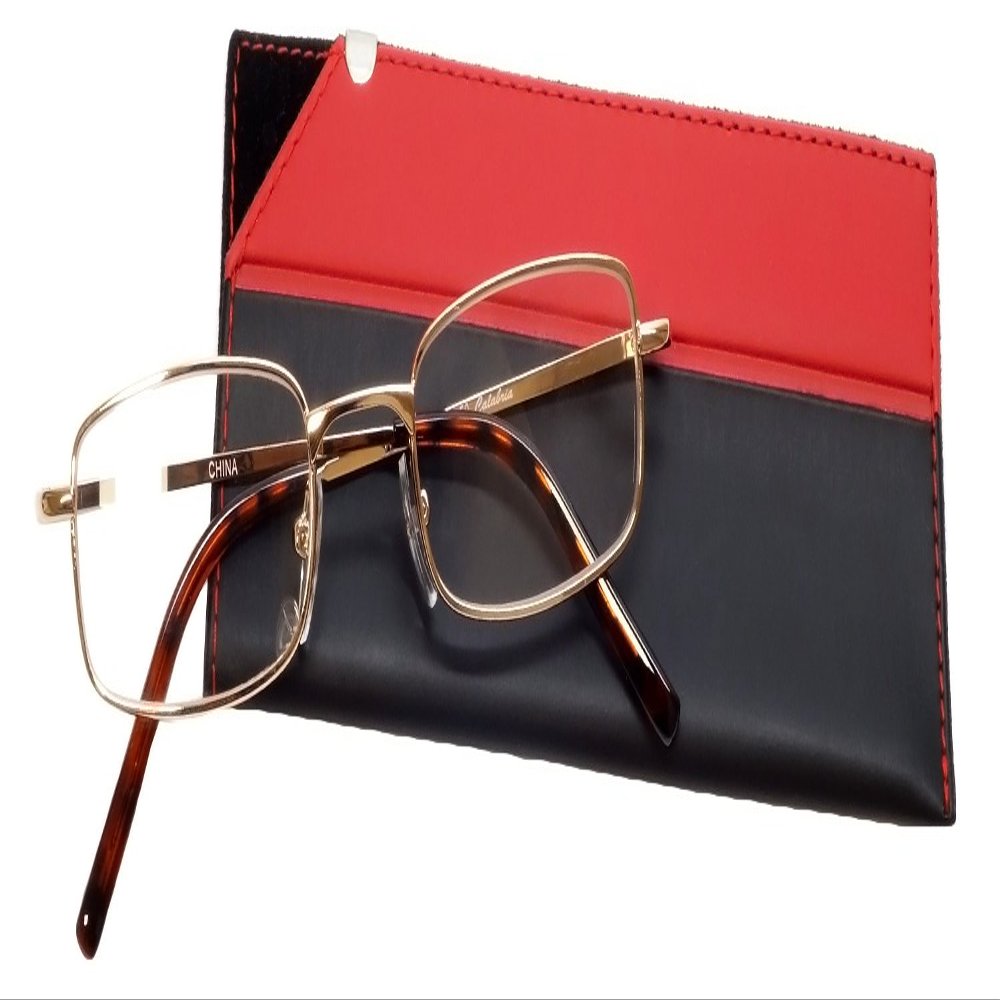 Calabria R753 Designer Rectangular Metal Eyewear Frame  Gold, Unisex Classic Style