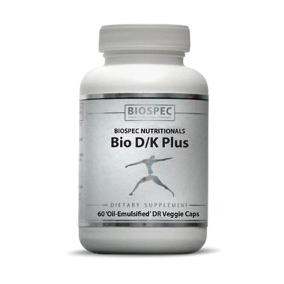 BIOSPEC NUTRITIONALS Bio D/K Plus - Vitamin D3 + K2 with 5000 IU of D3 and 200 mcg of Vitamin K2 (MK-7) in a lipsomal Base for Enhanced Absorption (60 Capsules)