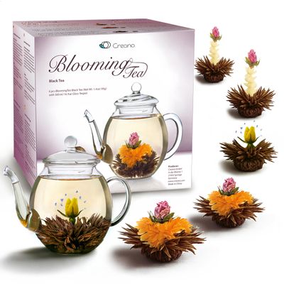 Creano Flowering Tea  Flower Tea Ball Gift set with 17oz Glass Teapot - Black tea