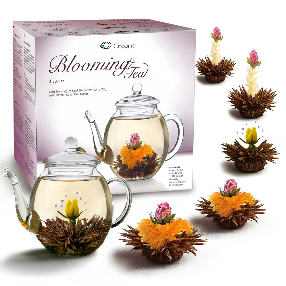 Creano Flowering Tea  Flower Tea Ball Gift set with 17oz Glass Teapot - Black tea